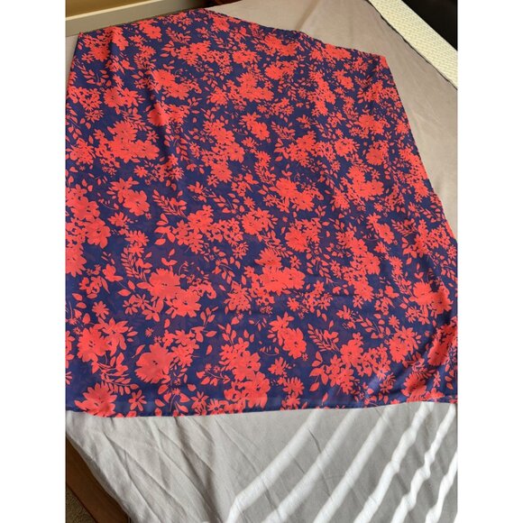 Lands End Womens Floral Print Scarf L/XL 100% Polyester Navy & Red Lightweight - Picture 1 of 7